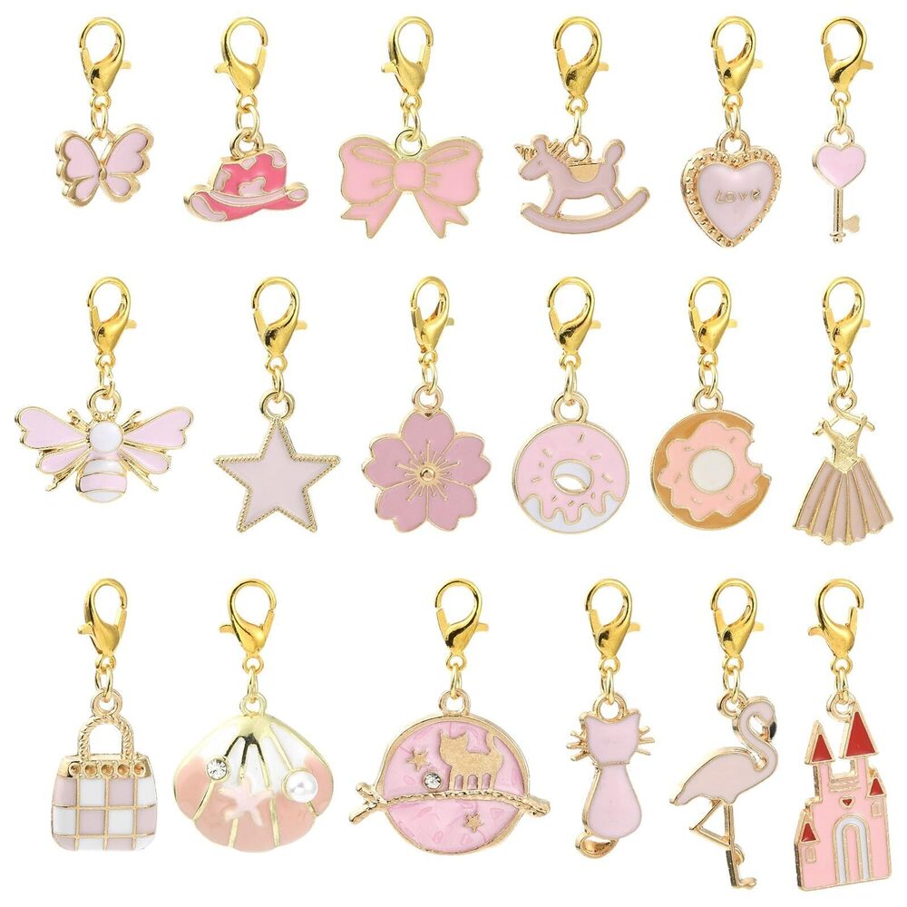 4071 36 Pcs 18 Styles Alloy Enamel Pendant Decoration Assorted Pink Style